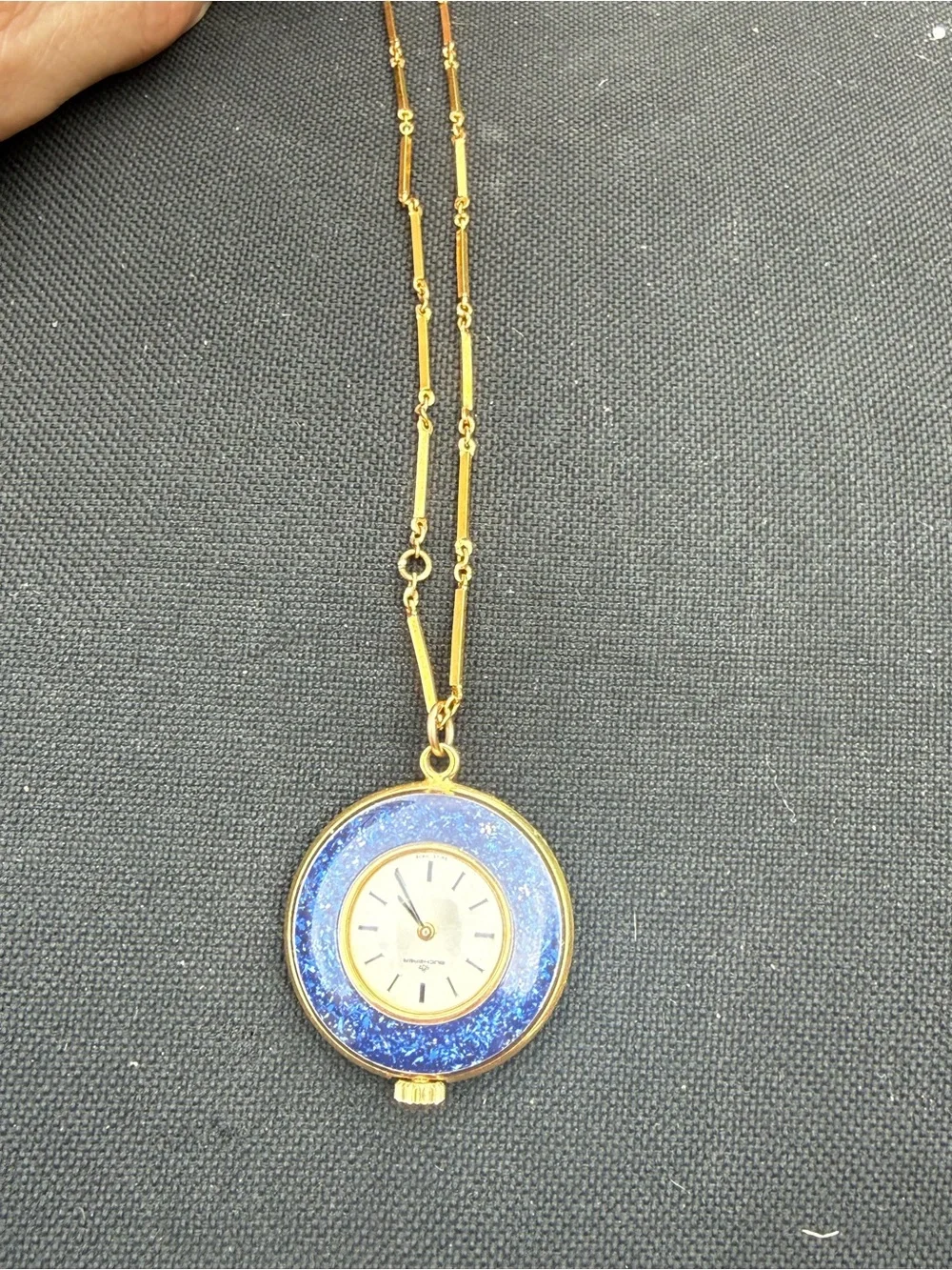 Vintage Bucherer Lapis Lazuli Pendant Watch with Matching Chain and Box Swiss